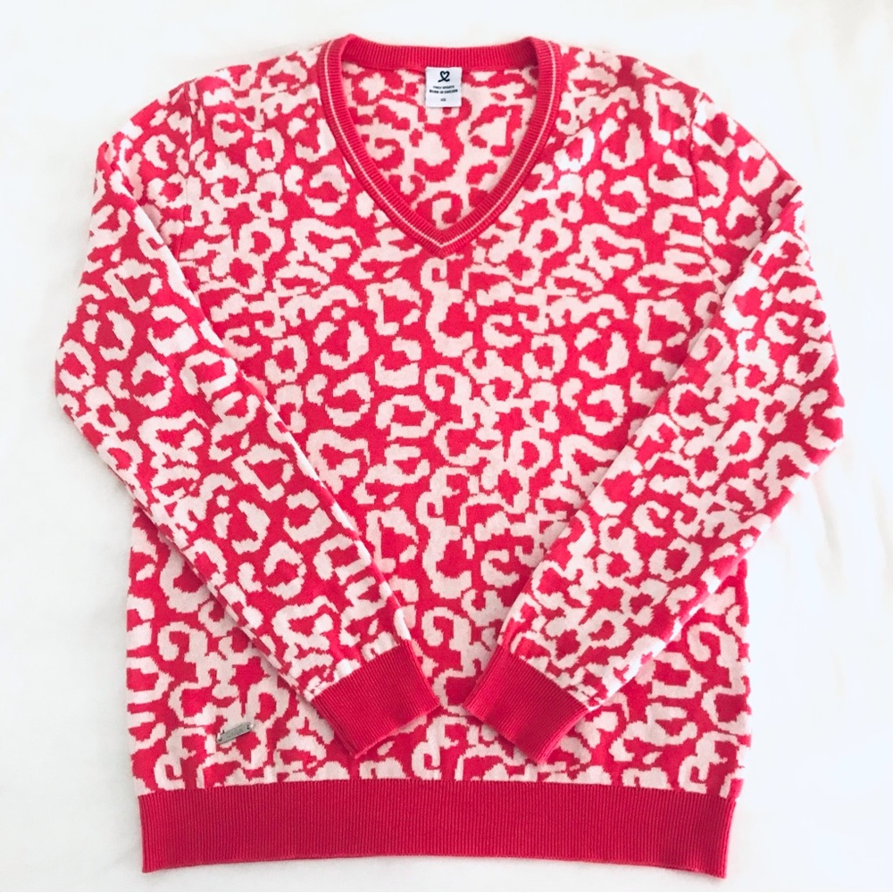 Daily Sports Born in Sweden Cotton Sweater EUC Pink & White Print Size XS Soft